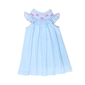 Robe de baptême bébé en maille bleu clair avec nœud