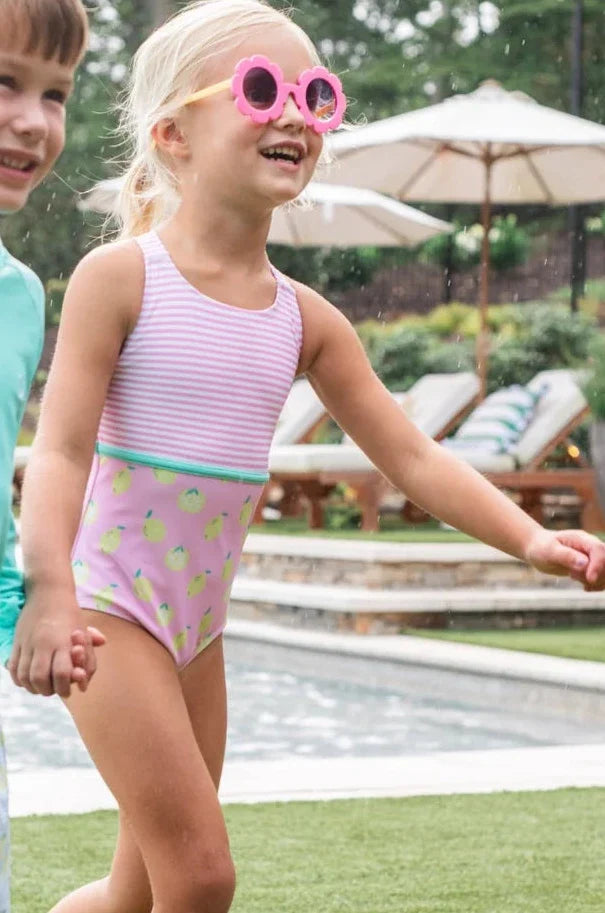 Maillot de bain croisé au dos « Boardwalk » pour fille, motif Citron Glaçage rose