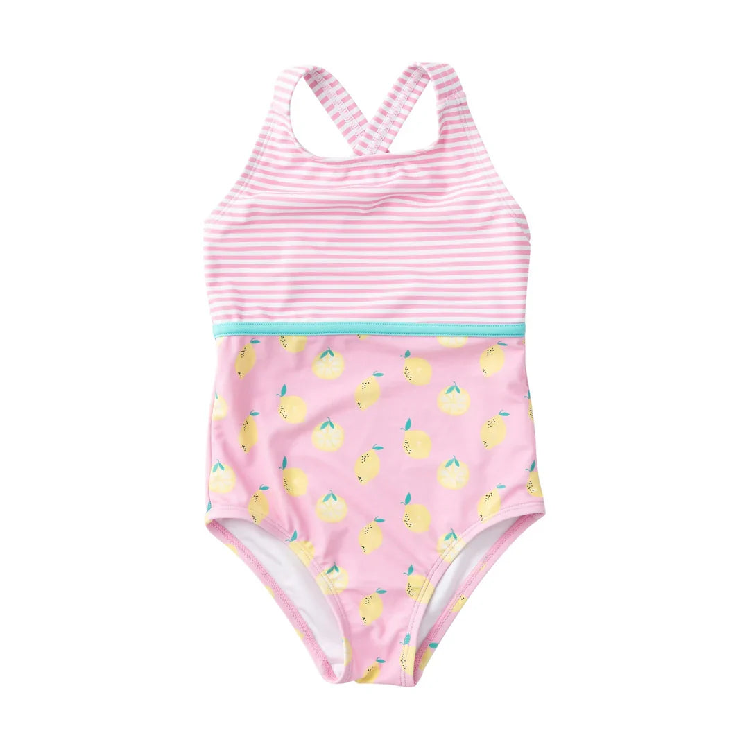 Maillot de bain croisé au dos « Boardwalk » pour fille, motif Citron Glaçage rose