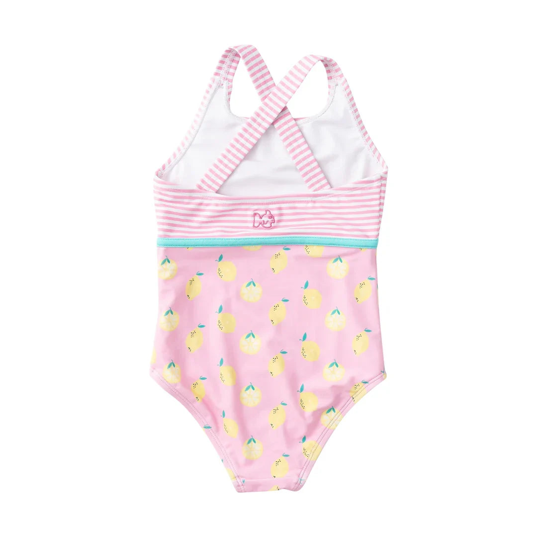 Maillot de bain croisé au dos « Boardwalk » pour fille, motif Citron Glaçage rose