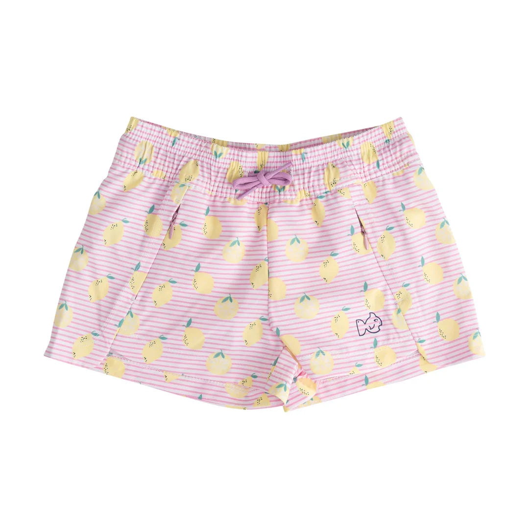 Short de vélo Beach Cruiser pour filles rose givré à rayures citron