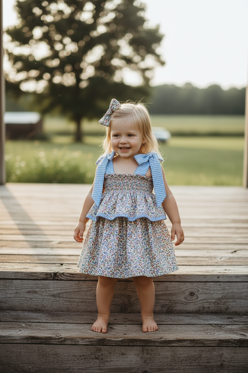 Americana Floral Bow Dress - Farmhouse Background